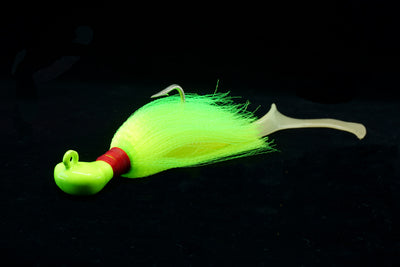 Chartreuse Cobia Slayer Lure with glow whit soft tail teaser, Gulfstream Lures, Cobia Lures, Bottom Lures, Bottom Jigs, Saltwater Lures