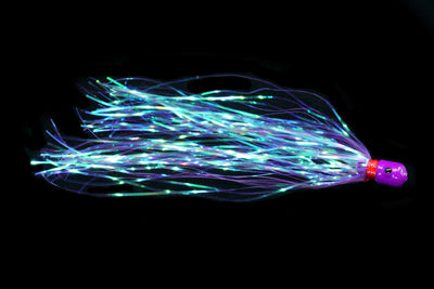 Flash Witch with purple head and flashy purple body, gulfstream lures, best trolling lures, drifting baits, drifting lures, dolphin lures, sailfish lures, wahoo lures,