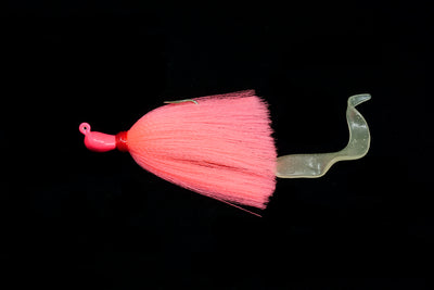 Pink Cobia Slayer Lure with glow white soft tail teaser, Gulfstream Lures, Cobia Lures, Bottom Lures, Bottom Jigs, Saltwater Lures