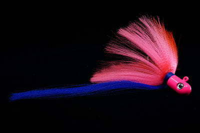 Pro Flair Hawk with pink head, pink body and blue tail, Jigs with 3D eyes, gulfstream lures, saltwater lures, saltwater jigs, snook lure, snook jig, tarpon lure, tarpon jig, cobia lure, cobia jig