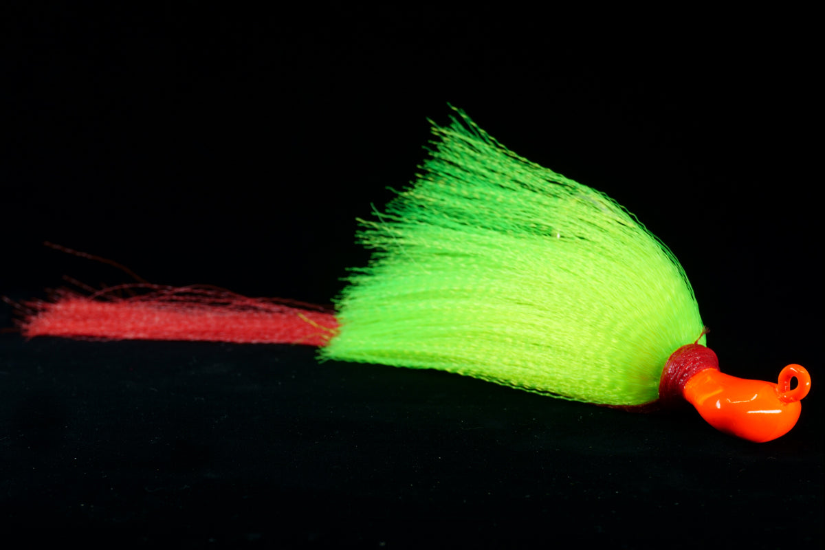 Skimmer Flair Hawk lures with Orange Head, Yellow body and red tail.. This gulfstream lure is great as snook lure, snook jig, Tarpon Lure, Tarpon Jig, Cobia Lure, Cobia Jig, Bottom Jig and more. It is very effective both  a near shore and offshore saltwater lure.