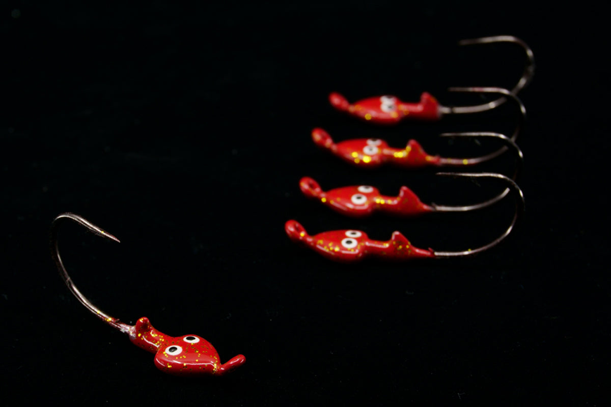 Red Shrimp Tease Jig Heads. These Gulfstream Lures are great when adding shrimp or soft baits as Snook Lures, Seatrout lures, redfish lures, tarpon lures, bonefish lures, flats lures, ladyfish lures, and jack lures. These are saltwater jigs and saltwater lures.