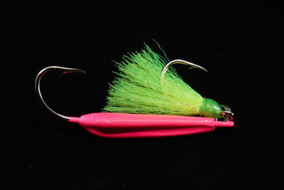 Gulfstream Lures High Jinx Pro, Pink Body and Chartreuse Teaser, Jigs with Chartreuse, Orange, Pink, and Yellow Bodies. Pompano Jig, Bluefish Jig, Bonefish Jig and Mackerel Jig, Saltwater Lures, Saltwater Jigs