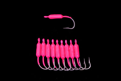 Pink Reef Seas Pieces in Packs of 10, Best yellow tail lure, also used as a mangrove snapper lure, reef fish lure, baitfish lure when baited with small pieces of shrimp, belly strips or silver sides. By gulfstream lures, saltwater lures, bait fish lures