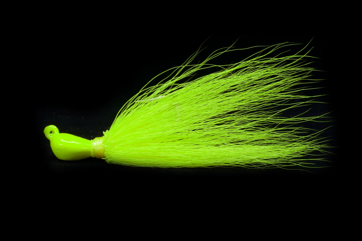 Chartreuse Skimmer Jig. This gulfstream lure is great as saltwater jigs, cobia lures, cobia jigs, striper lures, striper jigs, snook lures and snook jigs and bottom jigs. Saltwater lures.