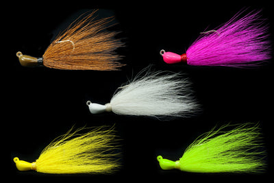 Collection of Skimmer Jig lures in various color combinations. These gulfstream lures are great as saltwater jigs, cobia lures, cobia jigs, striper lures, striper jigs, snook lures and snook jigs and bottom jigs. Saltwater lures.