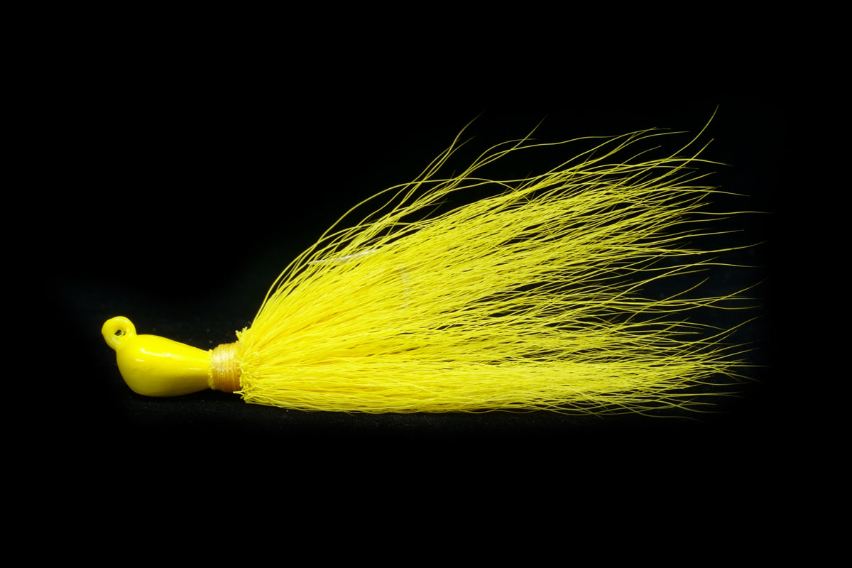 Yellow Skimmer Jig. This gulfstream lure is great as saltwater jigs, cobia lures, cobia jigs, striper lures, striper jigs, snook lures and snook jigs and bottom jigs. Saltwater lures.