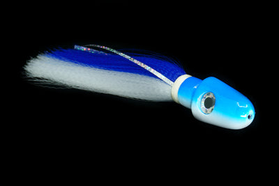 Blue and White Wahoo Slayer lure. This Gulfstream Lures trolling lure is the ultimate lure for wahoo. It is also used as a Kingfish lure and tuna lure. A great saltwater trolling lure. Wahoo Trolling Lure