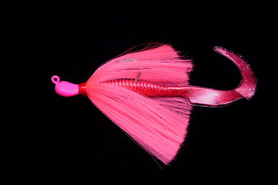 Pink Cobia Slayer Lure with red soft tail teaser, Gulfstream Lures, Cobia Lures, Bottom Lures, Bottom Jigs, Saltwater Lures