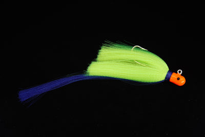 Chartreuse Flair Hawk Lure with orange head and blue tail, gulfstream lures, snook lures, tarpon lures, saltwater lures, best snook lure
