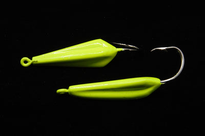 Chartreuse High Jinx jig, gulfstream lures, pompano jig, pompano lure, bluefish jig, bluefish lure, mackerel jig, mackerel lure, bonefish jig, bonefish lure