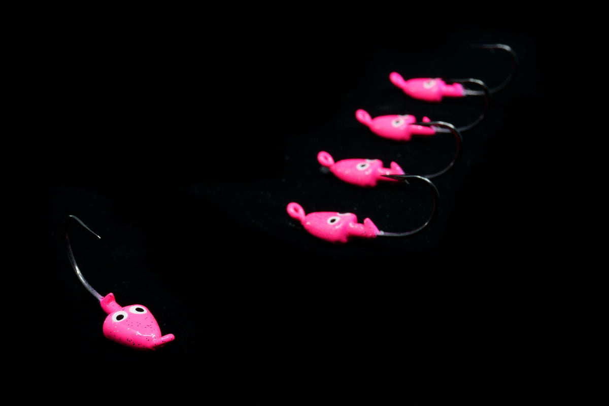 Pink Shrimp Tease Jig Heads. These Gulfstream Lures are great when adding shrimp or soft baits as Snook Lures, Seatrout lures, redfish lures, tarpon lures, bonefish lures, flats lures, ladyfish lures, and jack lures. These are saltwater jigs and saltwater lures.