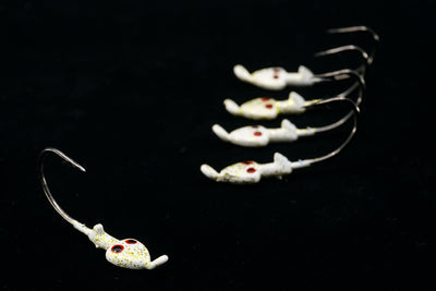 White Shrimp Tease Jig Heads. These Gulfstream Lures are great when adding shrimp or soft baits as Snook Lures, Seatrout lures, redfish lures, tarpon lures, bonefish lures, flats lures, ladyfish lures, and jack lures. These are saltwater jigs and saltwater lures.