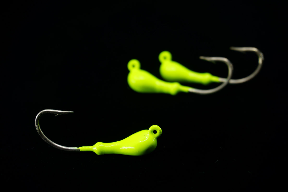 Chartreuse Troll Rite Jig Head. Come in a 3 pack. This Gulfstream Lures is very popular for using as a Flounder Jig, Jack Jig, Ladyfish jig, Pompano Jig, Red Fish Jig, Sea Trout Jig and Snook Jig. Saltwater Jig Heads