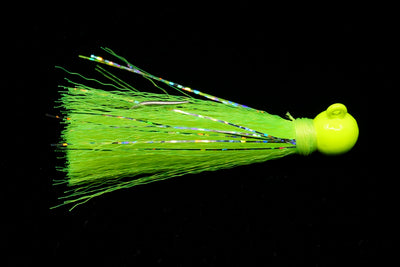 Chartreuse Yellow Tail Jigs. This Gulfstream Lure with a bell-shaped head, nylon skirt and flashy Mylar strips make the Yellowtail Jig irresistible. It is the best yellow tail jig and also great when used as Pompano Jig, Spanish Mackerel lure, Jack lure. Saltwater casting jigs, saltwater casting lure.